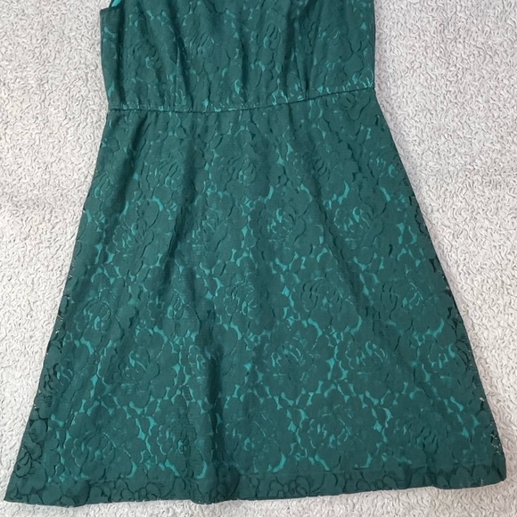 Fossil Green Mini Sleeveless Dress w/ Green Lace Overlay Size Small Boho - Picture 4 of 10